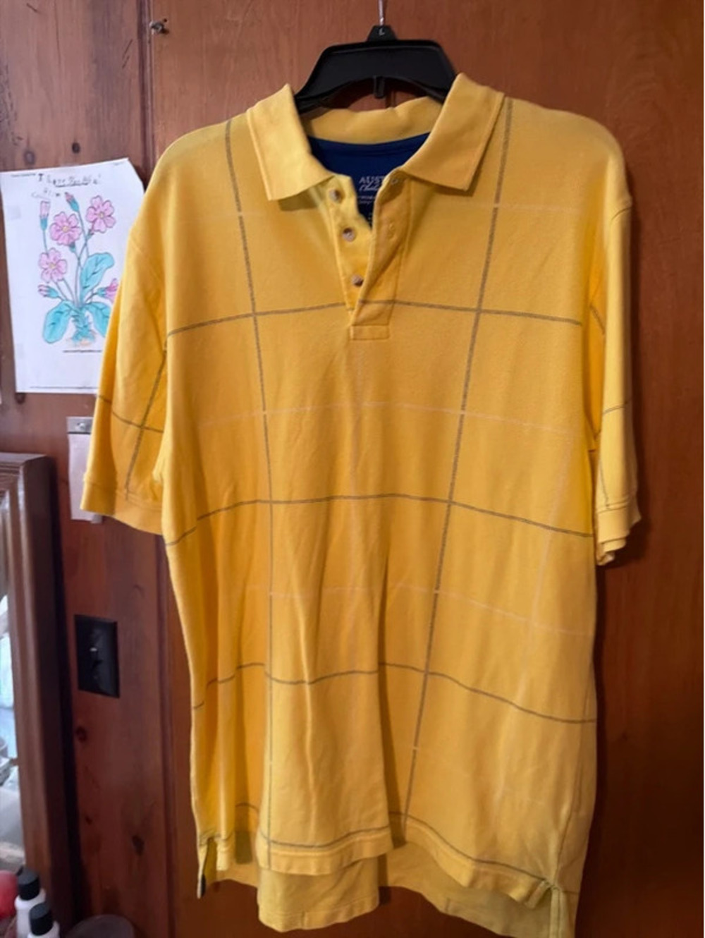 Austin Clothing Co. Men’s Large Yellow Windowpane Polo Shirt – 100% Cotton